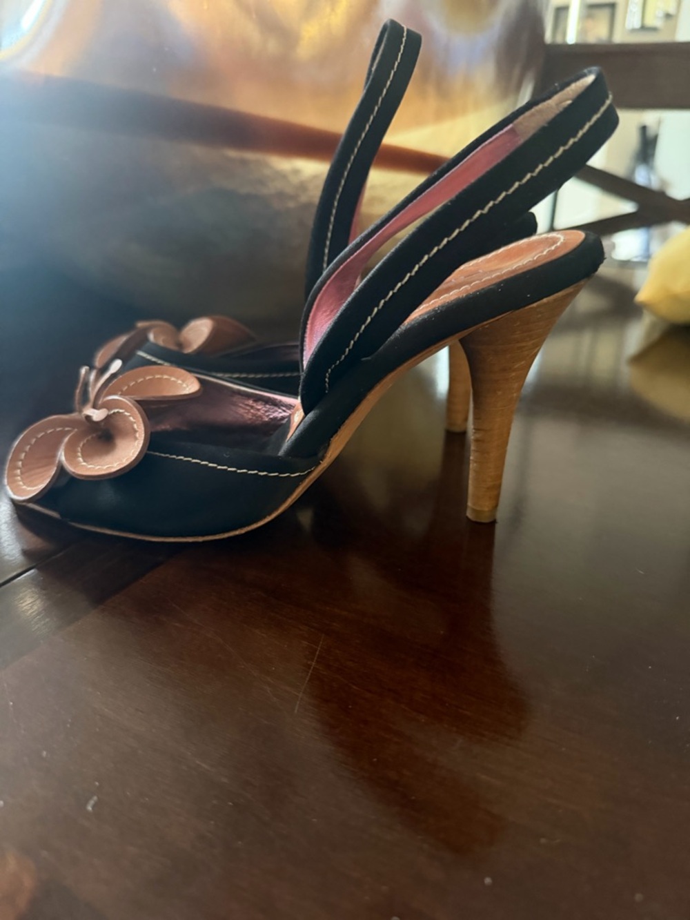 Etro Black and Brown Floral Slingback Heels - Picture 3 of 5